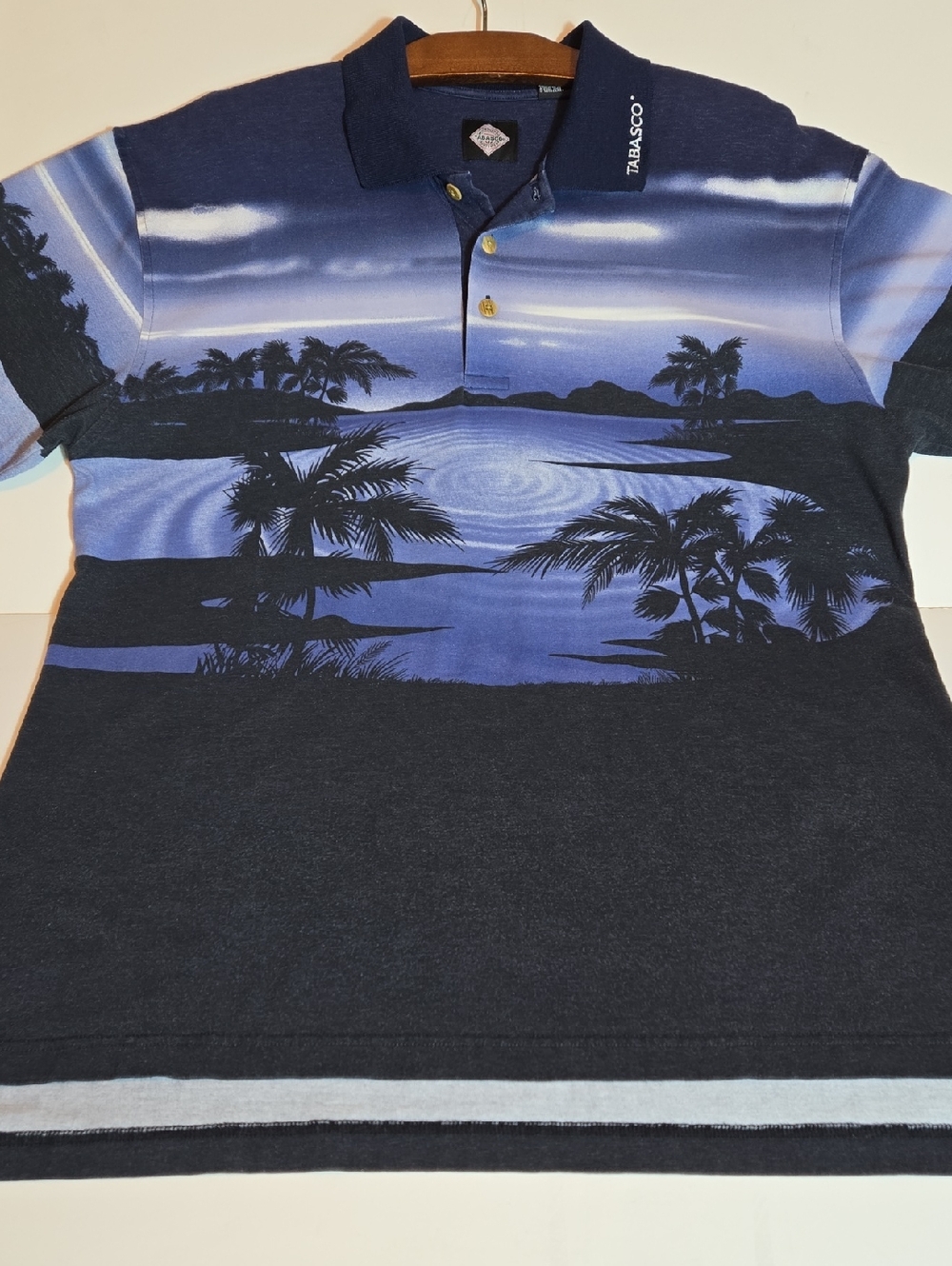 Tabasco Sportswear Scenic Polo Palm Trees Sunset Thailand Made Vintage Size L